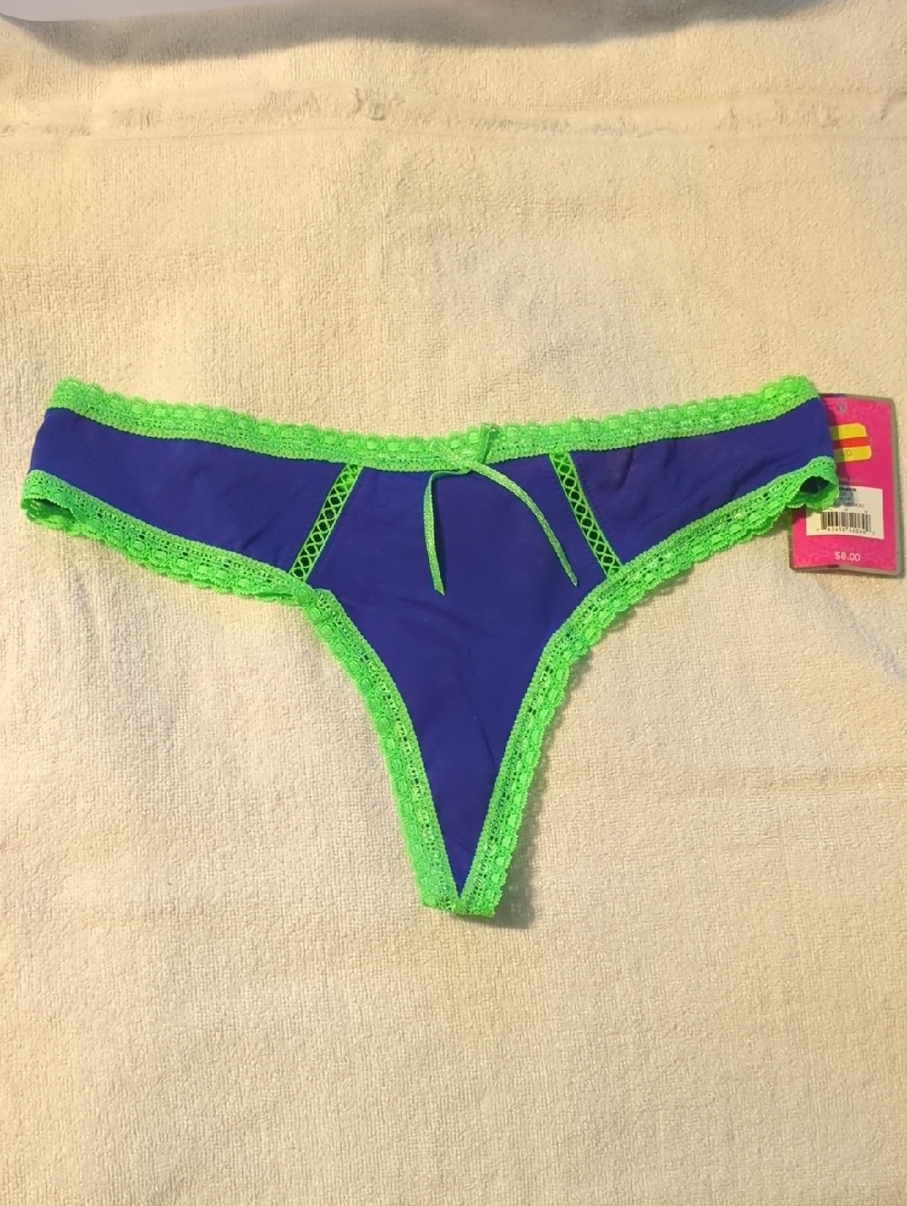 Purple Thong with Neon Green Lace Trimirple